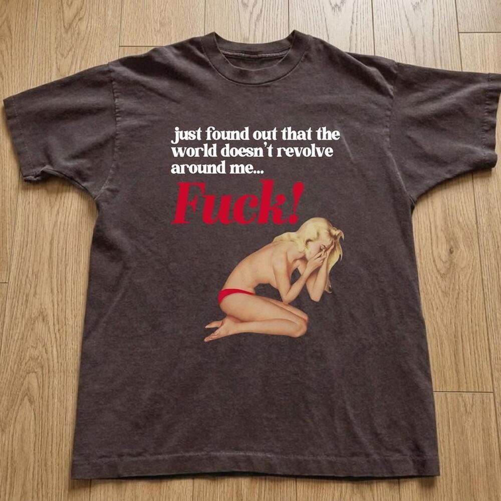 Brown Graphic Tee With Funny Text And Pinup Girl Design